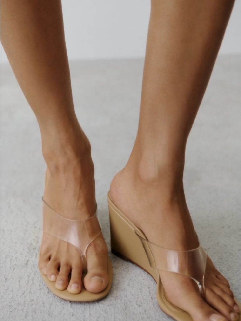 Women’s Clear Vinyl Strap Wedge Sandals in Nude - US Size 7.5/ Euro Size 38